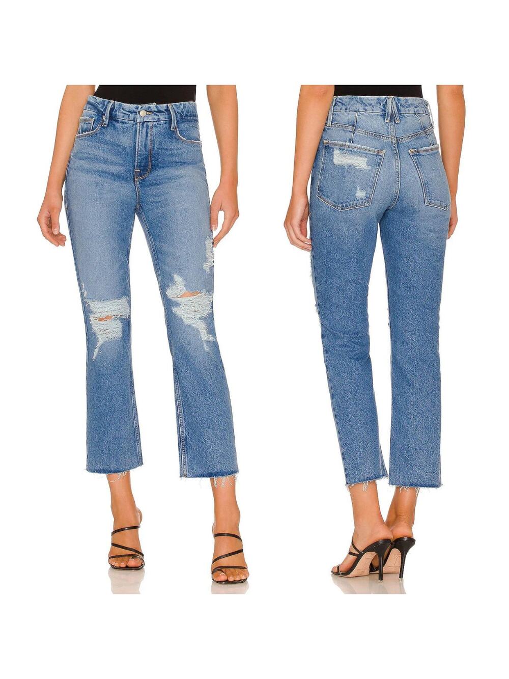 Good American NEW Good Icon Crop With Festival Rips Light Wash Distressed Jeans